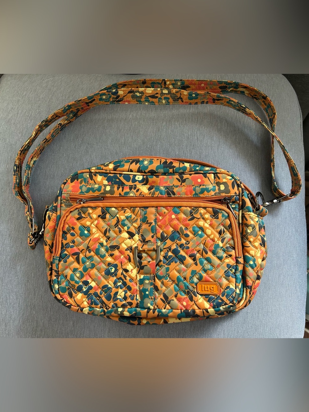lug Quilted Floral Crossbody Bag in Orange, Teal, Yellow